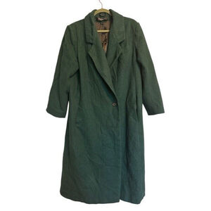 Adolfo Classics Vintage Minimalist Long Trench Green Wool Coat Button Jacket